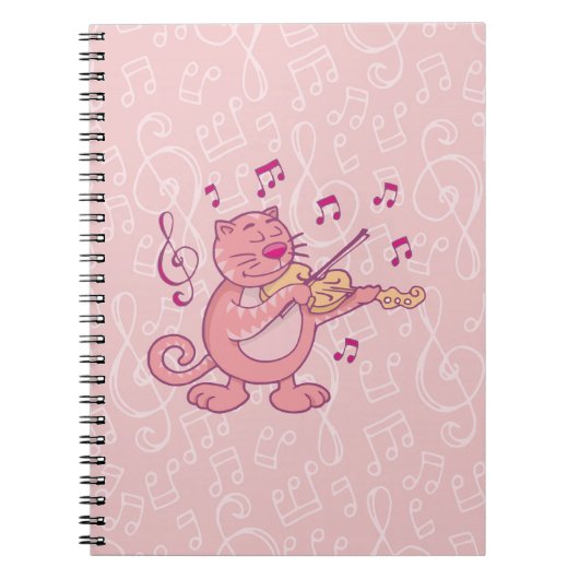 Roze kat met Violin Notitieboek (Voorkant)
