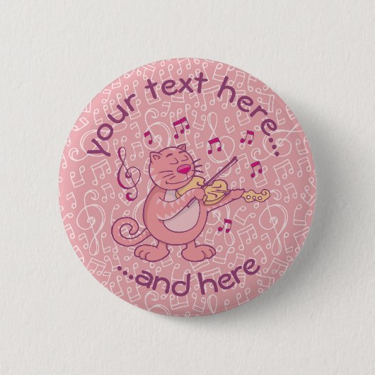Roze kat met Violin Pinback Button (Voorkant)