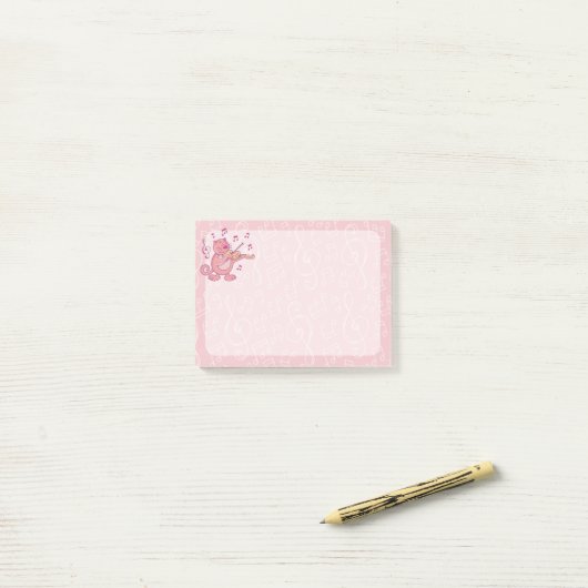 Roze kat met Violin Post-it® Notes (Op bureau)