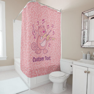 Roze kat met Violin Shower Curtain Douchegordijn