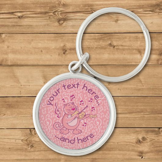 Roze kat met Violin Sleutelhanger