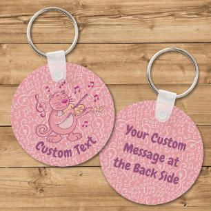 Roze kat met Violin Sleutelhanger
