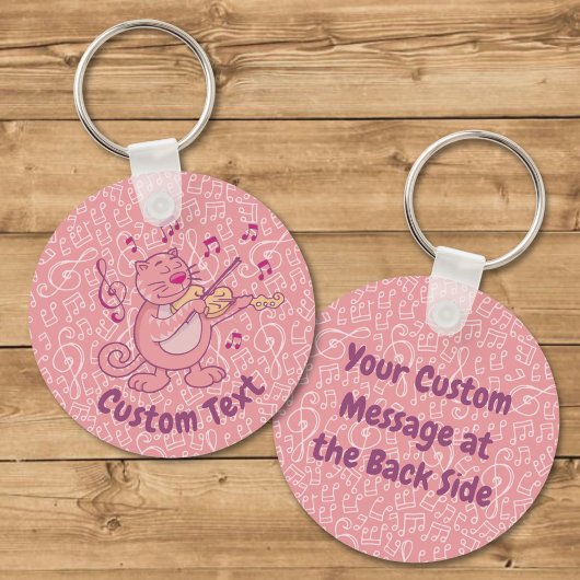 Roze kat met Violin Sleutelhanger