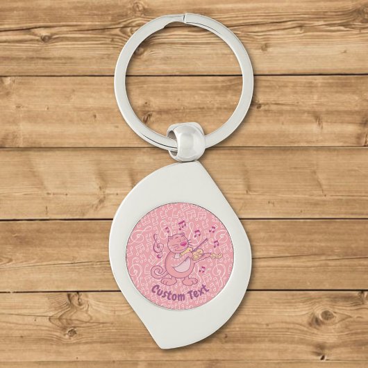 Roze kat met Violin Sleutelhanger