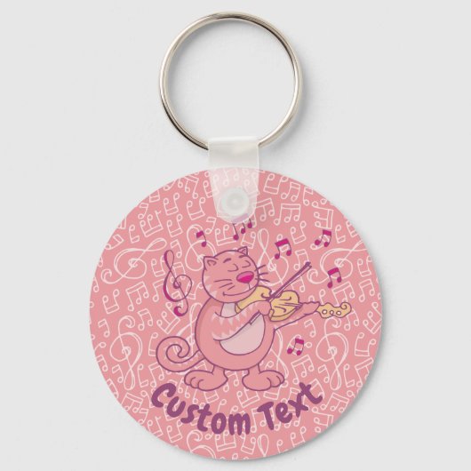 Roze kat met Violin Sleutelhanger (Voorkant)
