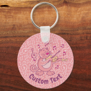 Roze kat met Violin Sleutelhanger