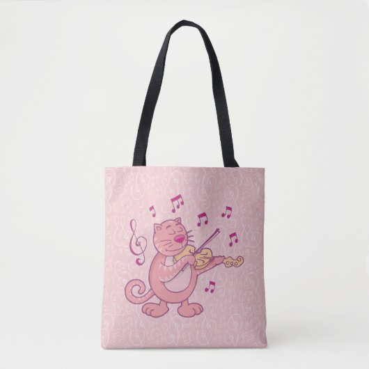 Roze kat met Violin Tote Bag (Voorkant)