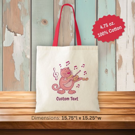 Roze kat met viool boodschappentas tote bag