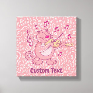 Roze kat met viool canvasprint canvas afdruk