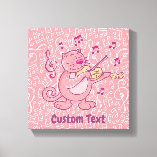 Roze kat met viool canvasprint canvas afdruk (Voorkant)