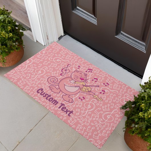Roze kat met viool deurmat