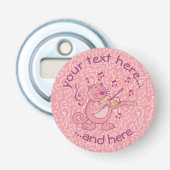 Roze kat met viool knop flesopener button flesopener (Voorkant)
