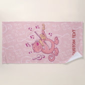 Roze kat met viool strandlaken (Voorkant)
