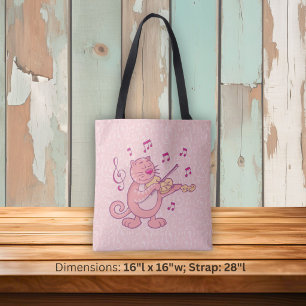 Roze kat met viool tote bag