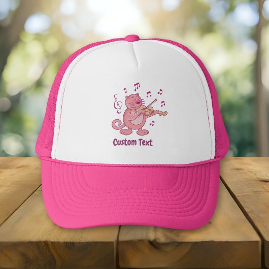 Roze kat met viool truckerhoed trucker pet