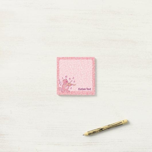 Roze kat met vioolnotaties post-it® notes (Op bureau)