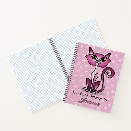 Roze kat met witte wervelkolom Achtergrond Notitie Notitieboek (Binnen)