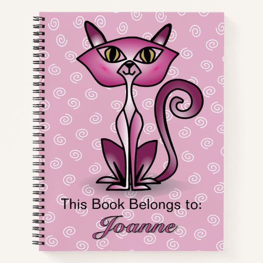 Roze kat met witte wervelkolom Achtergrond Notitie Notitieboek (Voorkant)