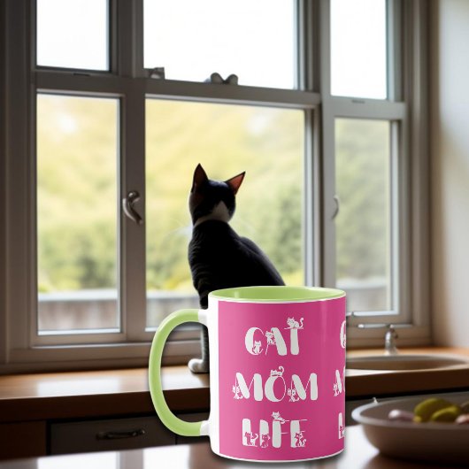 Roze Kat Moeder Leven Mooie Typografie Moederdag Mok