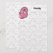 Roze kat, mongrammen "C", geïmpregneerd Briefpapier (Voorkant / Achterkant)