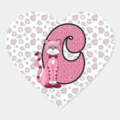 Roze Kat Monogrammed "C" Hart Stickers (Voorkant)