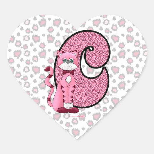 Roze Kat Monogrammed "C" Hart Stickers (Voorkant)