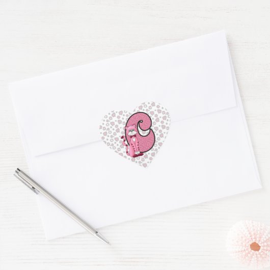 Roze Kat Monogrammed "C" Hart Stickers (Envelop)