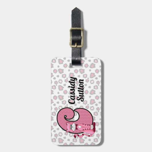 Roze kat Monogrammen C Kinder reiziger Bagagelabel (Voorkant verticaal)