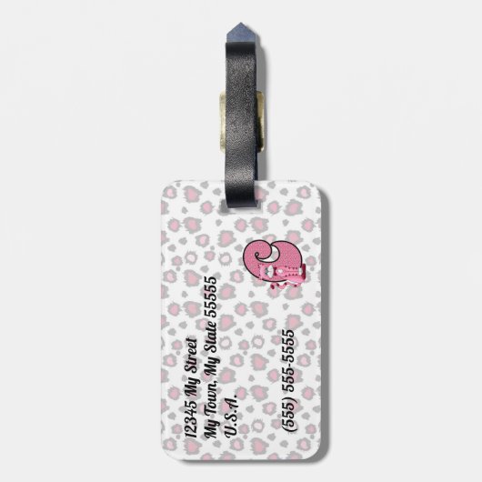 Roze kat Monogrammen C Kinder reiziger Bagagelabel (Achterkant verticaal)