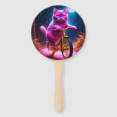 Roze kat op een Schilderachtig fietspad Handwaaier (Achterkant)