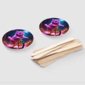 Roze kat op een Schilderachtig fietspad Handwaaier (Niet-gemonteerd)