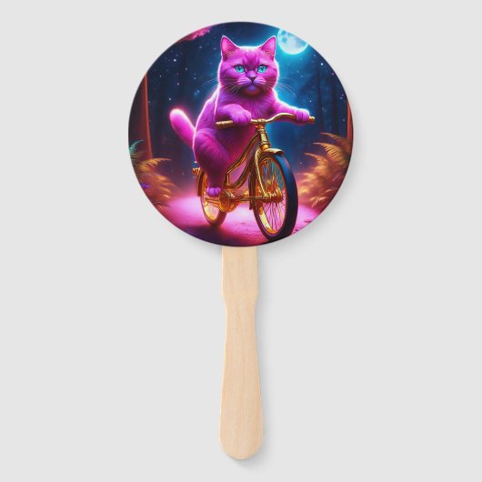 Roze kat op een Schilderachtig fietspad Handwaaier (Voorkant)