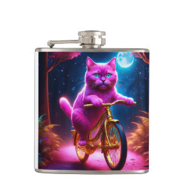 Roze kat op een Schilderachtig fietspad Heupfles