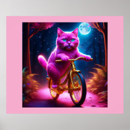 Roze kat op een Schilderachtig fietspad Poster