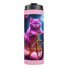 Roze kat op een Schilderachtig fietspad Thermosbeker