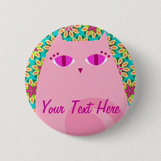  Roze Kat op Floral - Aangepaste Button Pin (Voorkant)