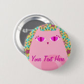  Roze Kat op Floral - Aangepaste Button Pin (Voorkant /achterkant)