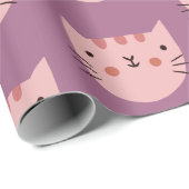 Roze kat Paars Cadeaupapier (Rol Hoek)