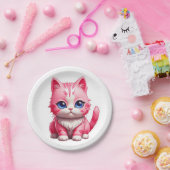 Roze kat papieren bordje (Feest)