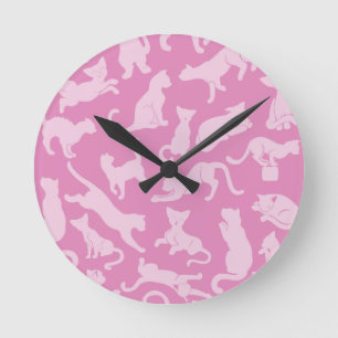 Roze kat patroon ronde klok