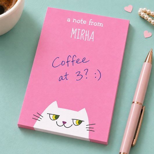 Roze Kat Plaknotities Aangepaste Naam Moppig Kawai Post-it® Notes