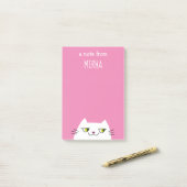 Roze Kat Plaknotities Aangepaste Naam Moppig Kawai Post-it® Notes (Op bureau)