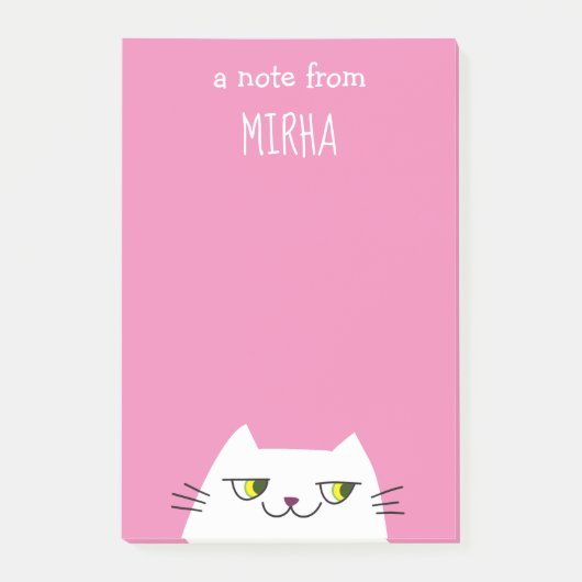 Roze Kat Plaknotities Aangepaste Naam Moppig Kawai Post-it® Notes (Voorkant)
