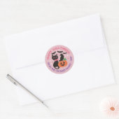 Roze Kat Pompoen Raven Happy Halloween Ronde Sticker (Envelop)
