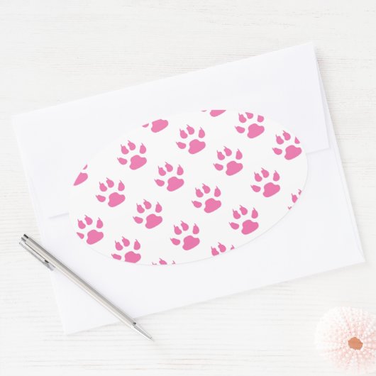 Roze kat poot printplaat ovale sticker (Envelop)