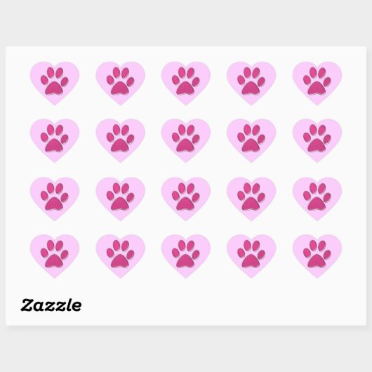 Roze kat pootafdruk hart sticker (Vel)