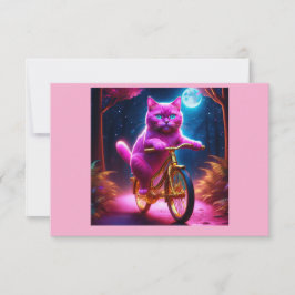 Roze kat rijdt op gouden fiets bedankkaart