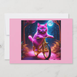 Roze kat rijdt op gouden fiets kaart