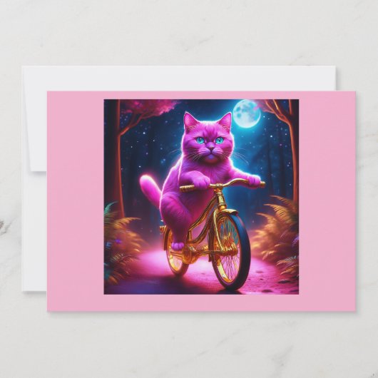 Roze kat rijdt op gouden fiets kaart (Voorkant)