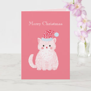 Roze Kat Rode Kerst Hoed Kaart